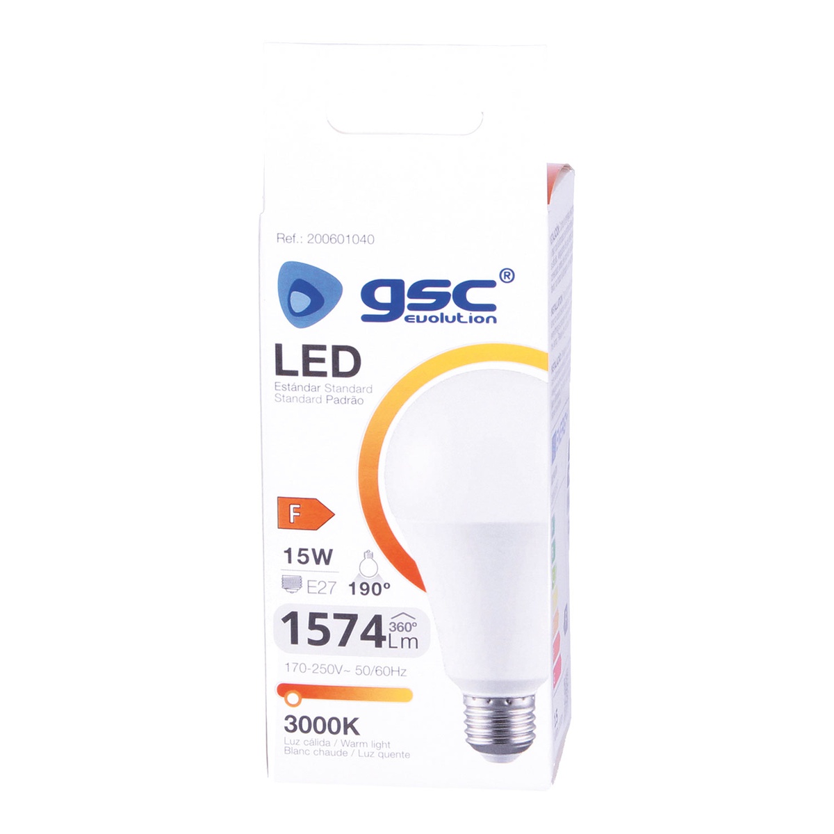 BOMBILLA LED ESTANDAR GSC A60 E27 15W LUZ CALIDA 3000K 1574 LUMENES