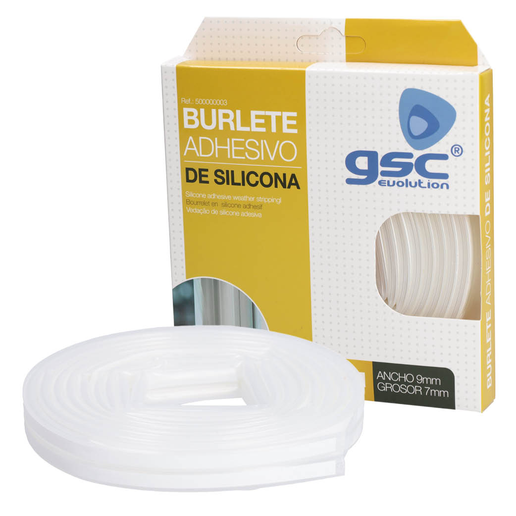 BURLETE DE SILICONA ADHESIVO 9MM 6M TRANSPARENTE