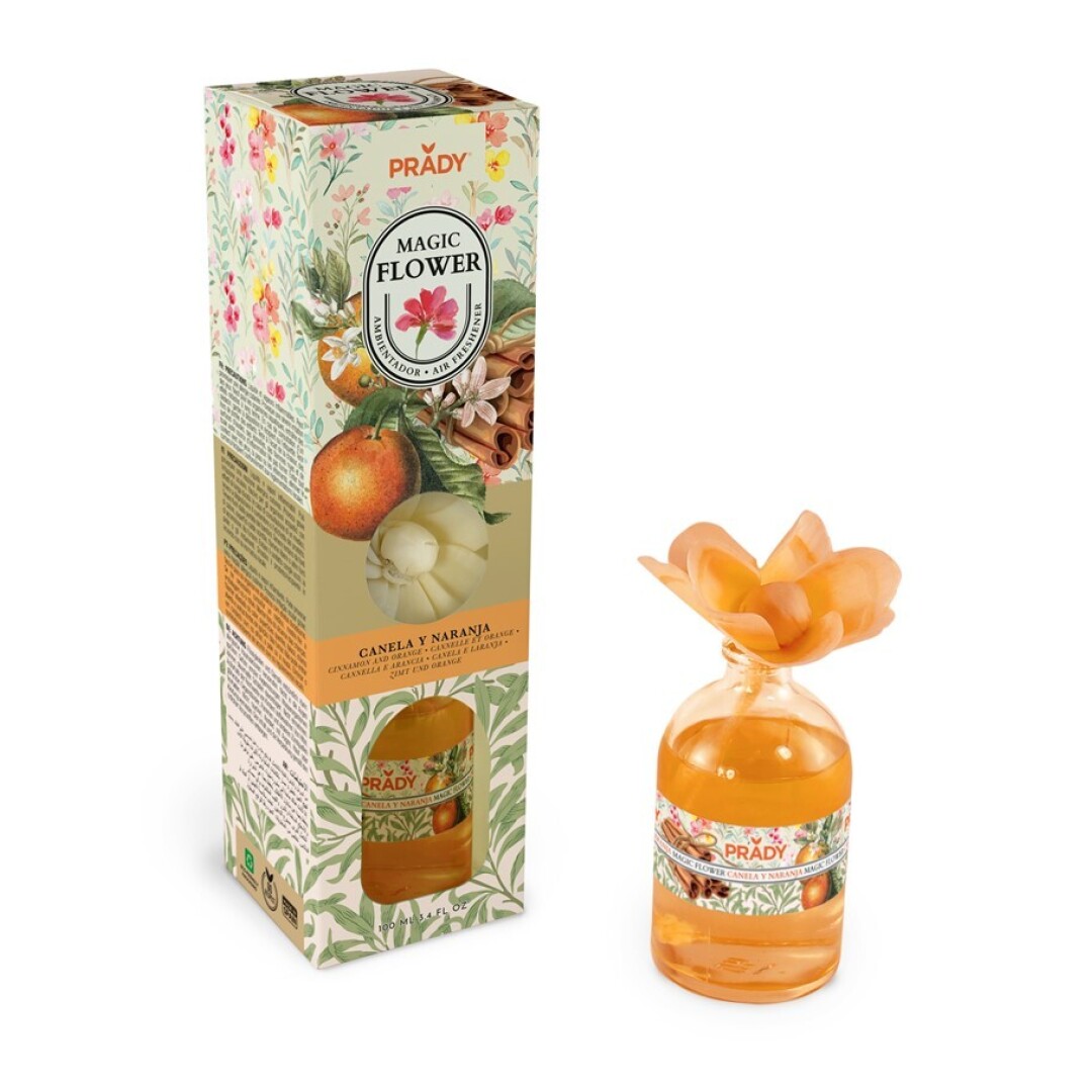 AMBIENTADOR MAGIC FLOWER CANELA Y NARANJA PRADY FRASCO CRISTAL 100ML