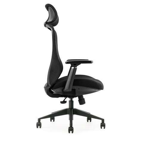 SILLA DE OFICINA CROMAD SE5000 NEGRA - REPOSABRAZOS AJUSTABLES - SOPORTE LUMBAR Y CERVICAL