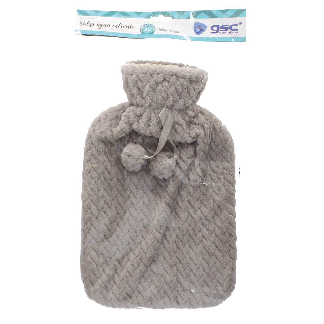 BOLSA DE AGUA CALIENTE GSC GRIS - CAPACIDAD 2 LITROS - FUNDA DE LANA - ANTIGOTEO