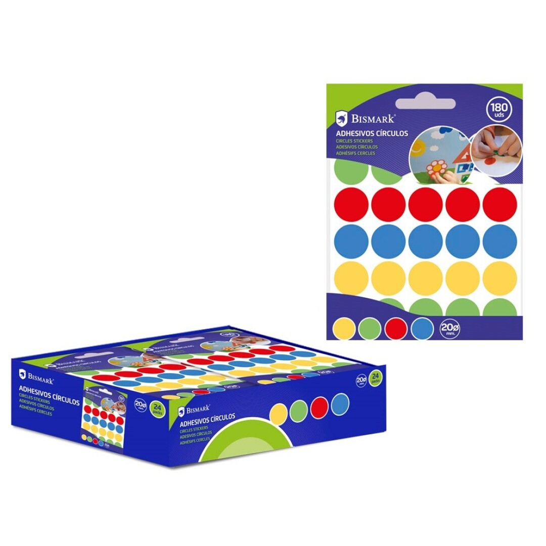 GOMETS ADHESIVOS BISMARK CIRCULOS 20mm 30 UNIDADES 6 COLORES