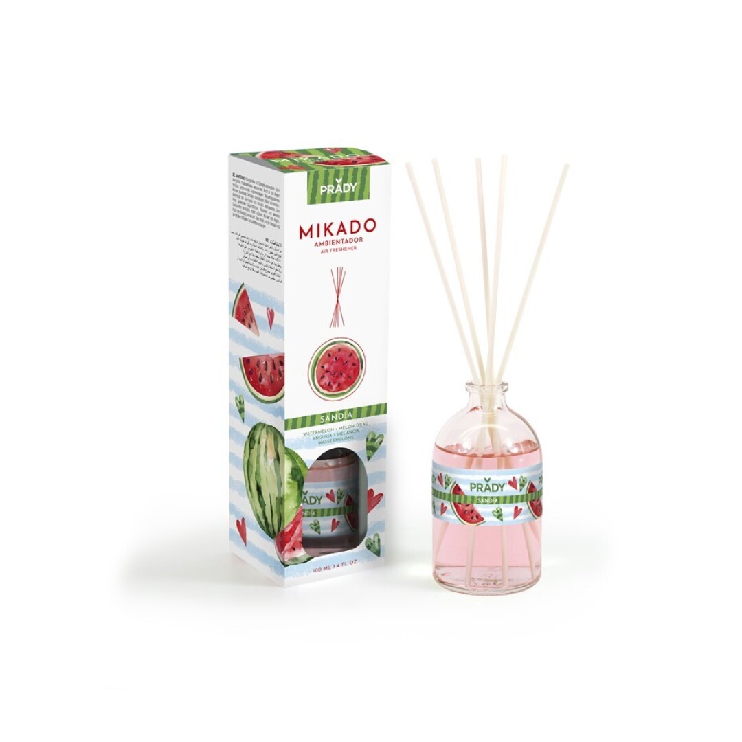 AMBIENTADOR MIKADO SANDIA PRADY FRASCO CRISTAL 100ML VARITAS DIFUSORAS