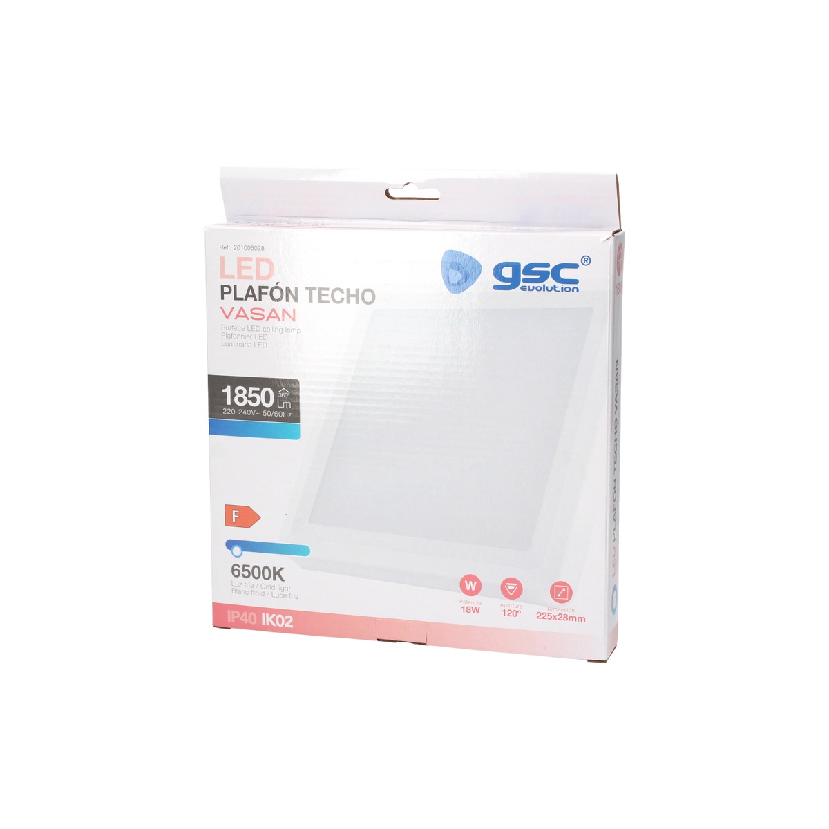 PLAFON SUPERFICIE DOWNLIGHT LED CUADRADO BLANCO VASAN GSC 18W LUZ BLANCA 6500K 1850 LUMENE