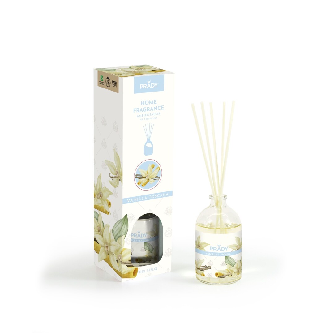 AMBIENTADOR MIKADO VAINILLA TOSCANA PRADY  FRASCO CRISTAL 100ML VARITAS DIFUSORAS