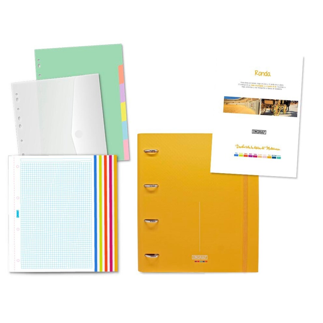 CARPETA 4 ANILLAS CON RECAMBIO 90GR GOMAS 5X5 100HOJAS MEDITERRANEO COLOR OCRE