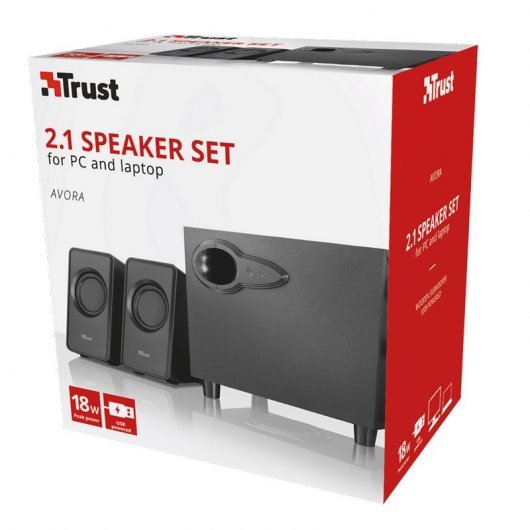 ALTAVOCES 2.1 TRUST AVORA 18W NEGROS - CONTROL DE VOLUMEN Y BAJOS