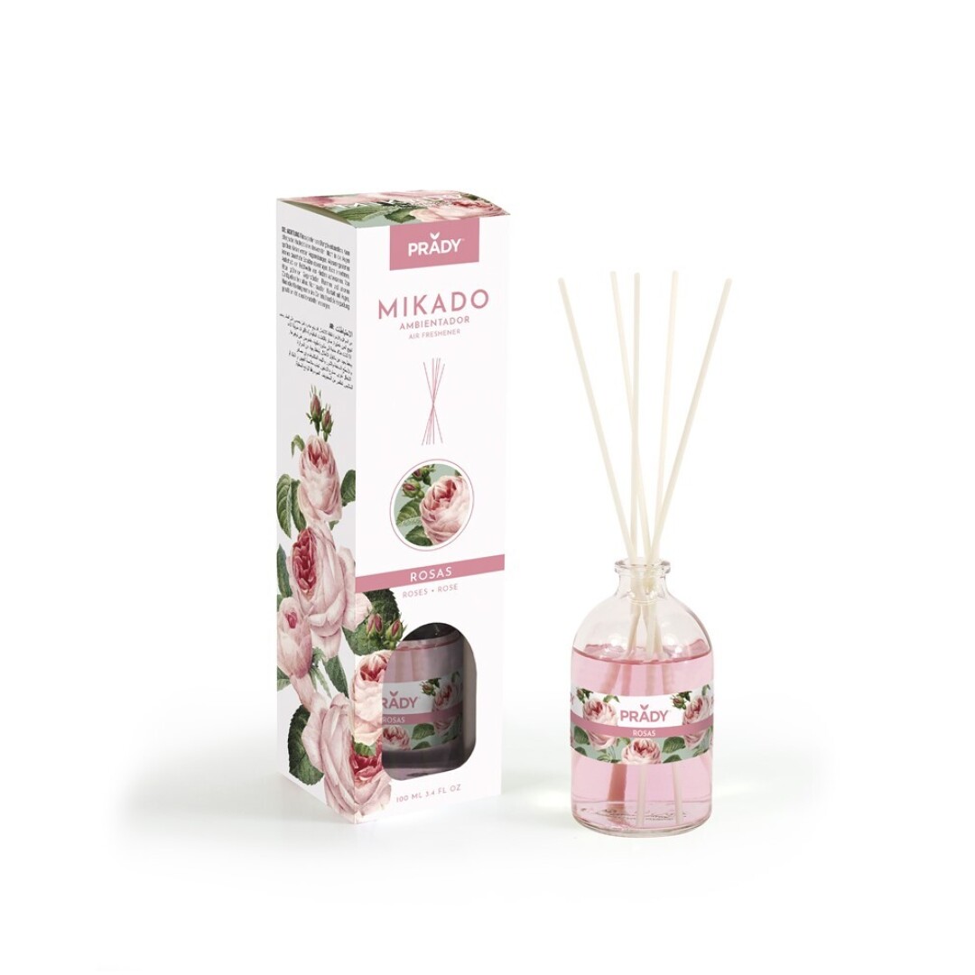 AMBIENTADOR MIKADO ROSAS PRADY FRASCO CRISTAL 100ML VARITAS DIFUSORAS