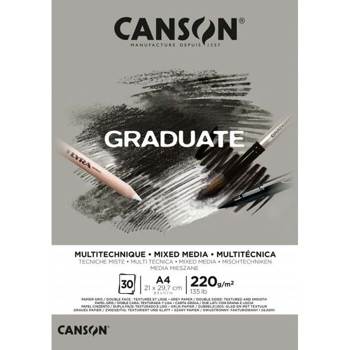 BLOC CANSON GRADUATE MULTITECNICA GRIS 30 HOJAS A/4 220GR