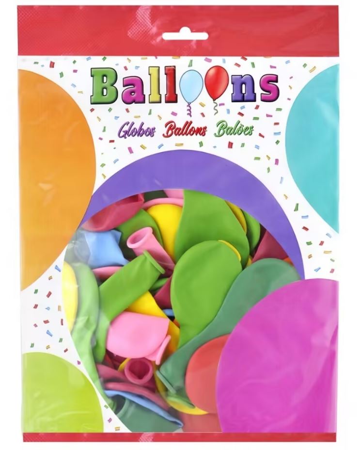 BOLSA 100 GLOBOS COLORES SURTIDOS CP BALLOONS