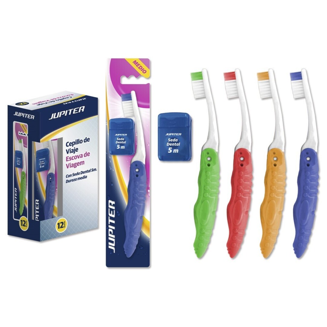 CEPILLO DIENTES PLEGABLE VIAJE + SEDA DENTAL 5MTS JUPITER