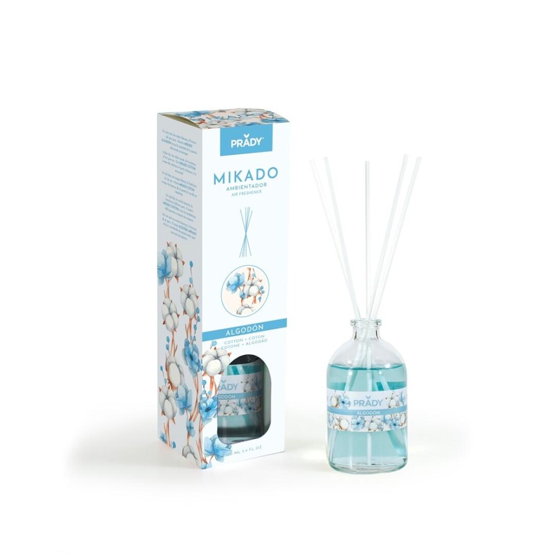 AMBIENTADOR MIKADO ALGODÓN PRADY - FRASCO DE CRISTAL 100ml. Y VARITAS DIFUSORAS