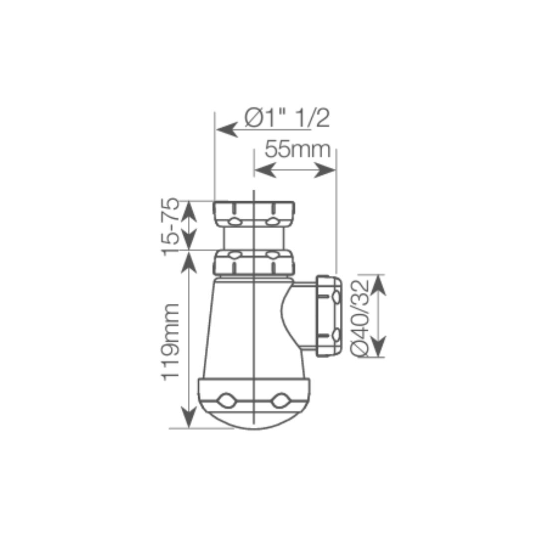 SIFON BOTELLA EXTENSIBLE SALIDA Ø40MM REDUCTORA Ø32MM RACOR 1