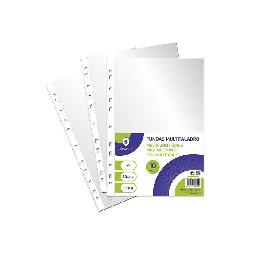 FUNDA MULTITALADRO FOLIO PP SET 10 CRISTAL 0,08mm. BISMARK

