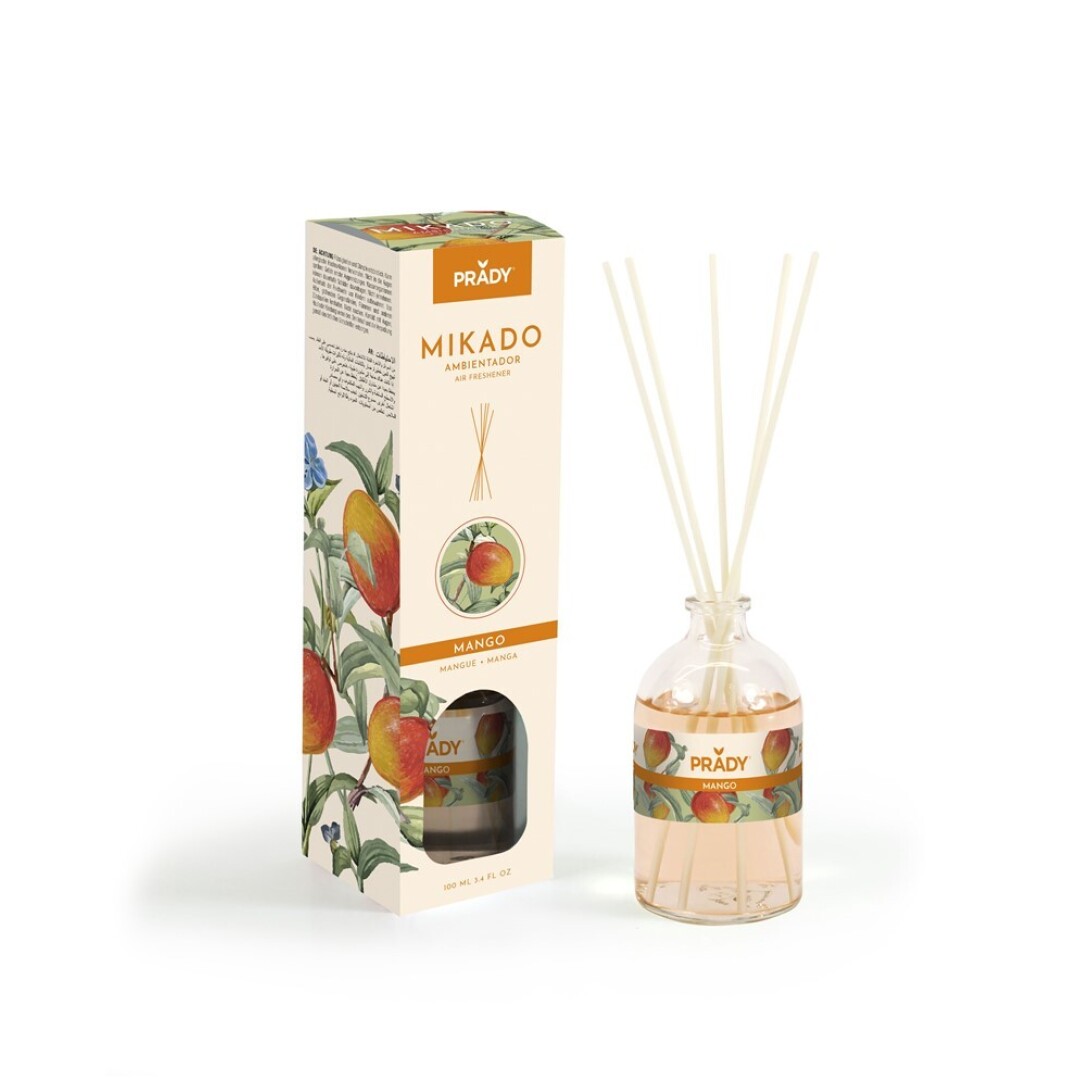 AMBIENTADOR MIKADO MANGO PRADY  FRASCO CRISTAL 100ML VARITAS DIFUSORAS