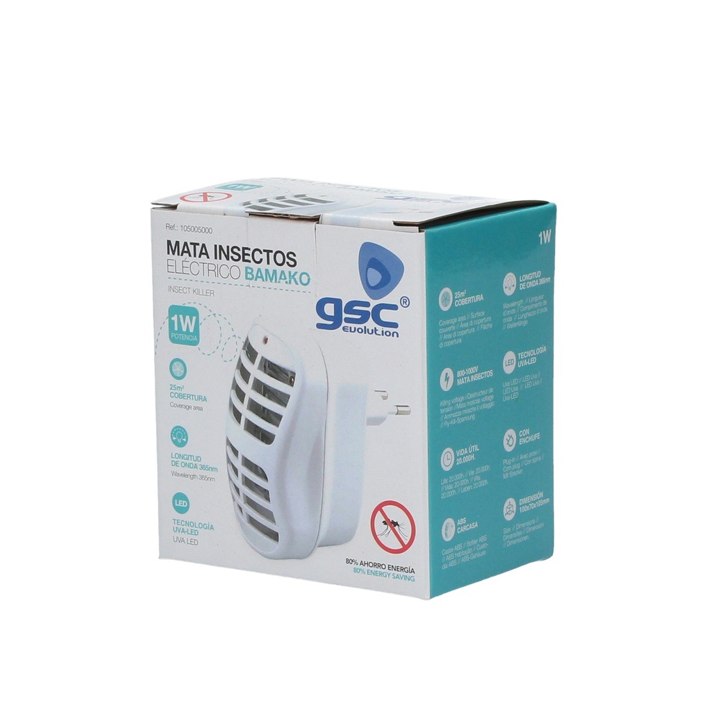 MATA INSECTOS ELECTRICO GSC BAMAKO - POTENCIA 1W - AREA COBERTURA 25m²