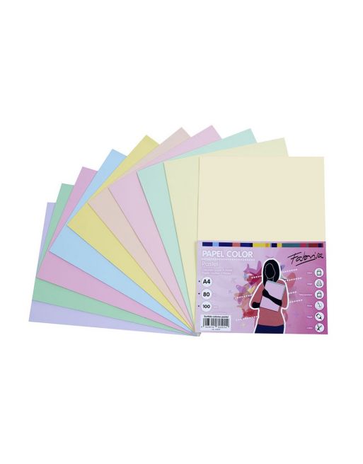 FOLIOS A/4 80GR 100 HOJAS PASTEL SURTIDOS