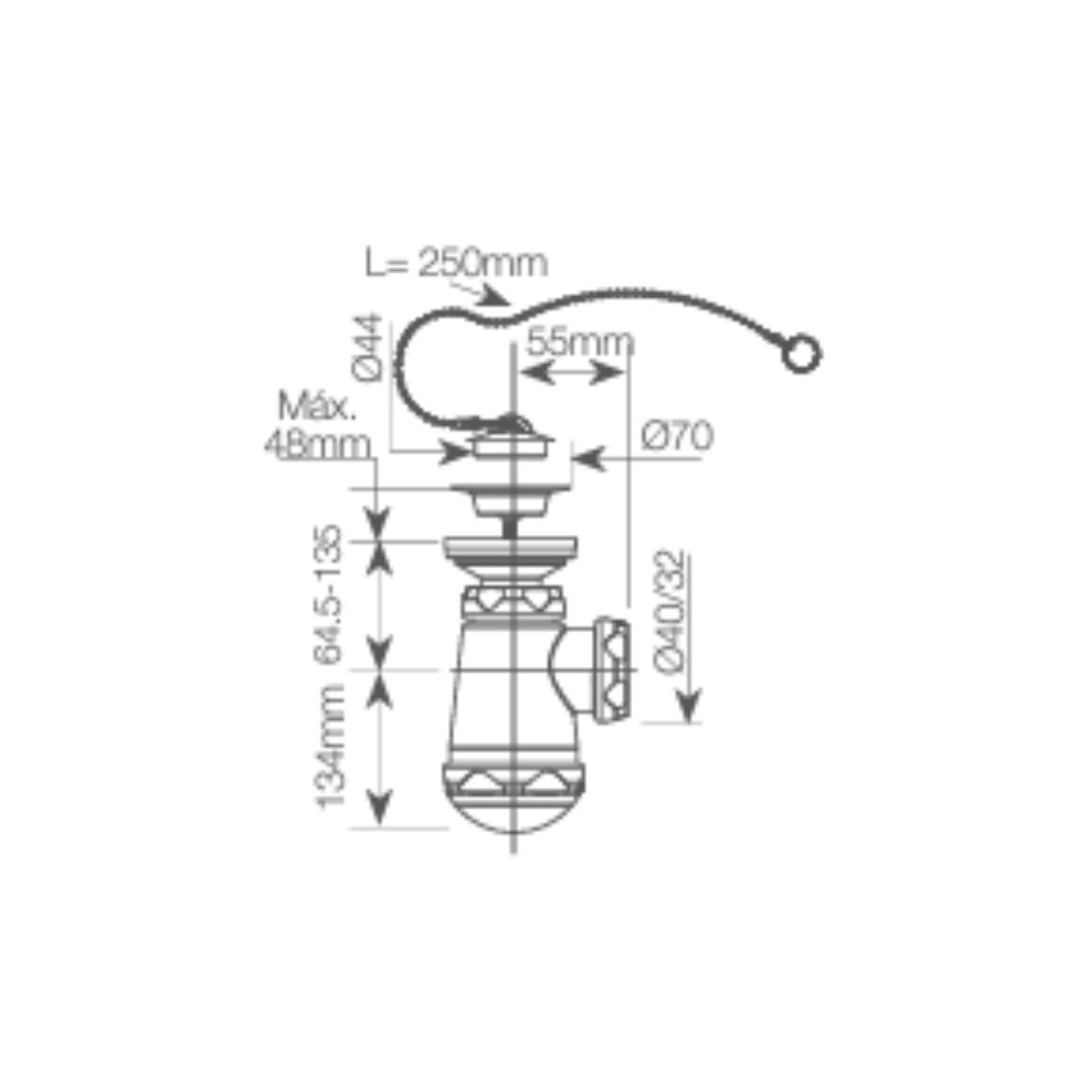 SIFÓN BOTELLA EXTENSIBLE SALIDA Ø40MM REDUCTORA Ø32MM VÁLVULA LAVABO BIDET GSC EVOLUTION