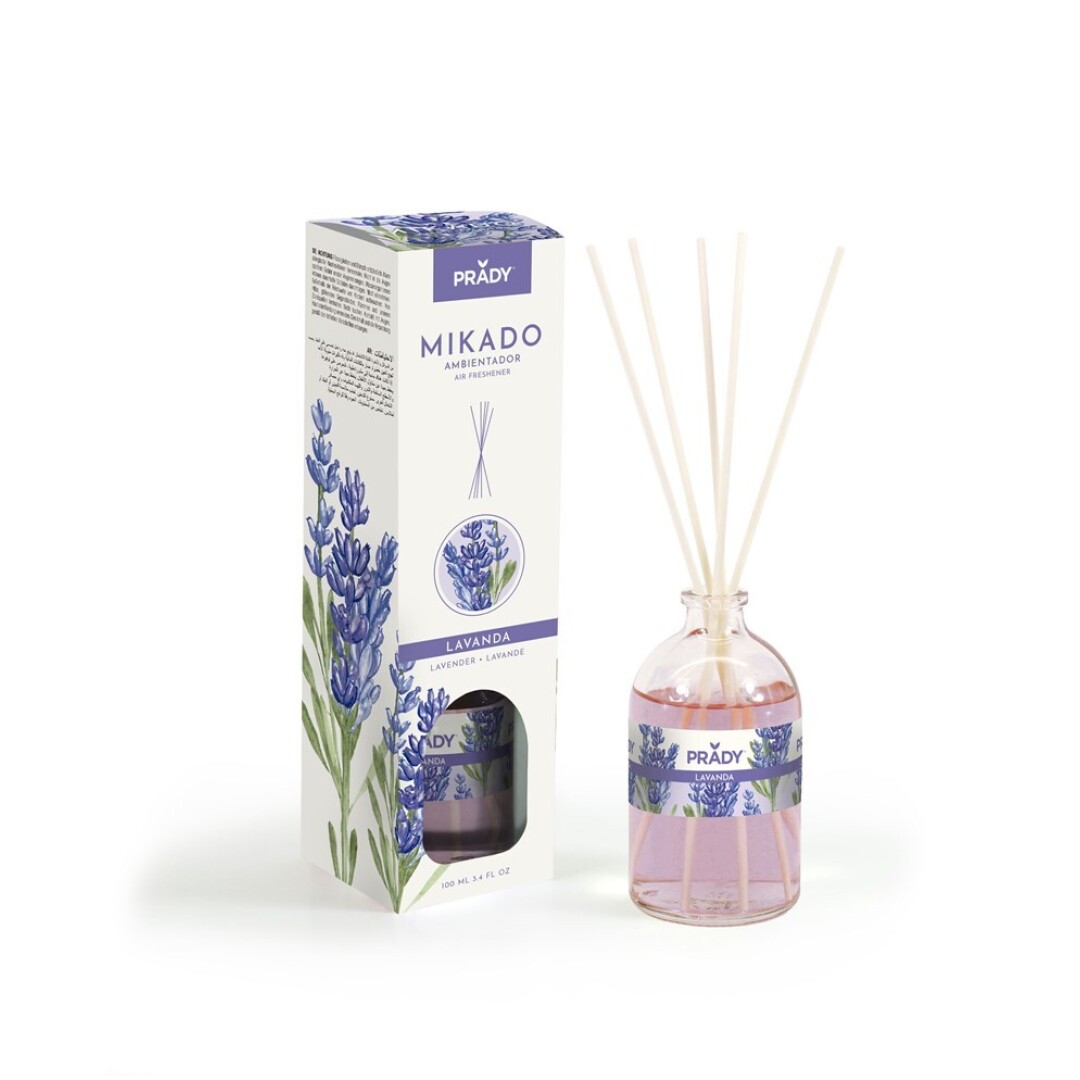 AMBIENTADOR MIKADO LAVANDA PRADY FRASCO CRISTAL 100ML VARITAS DIFUSORAS