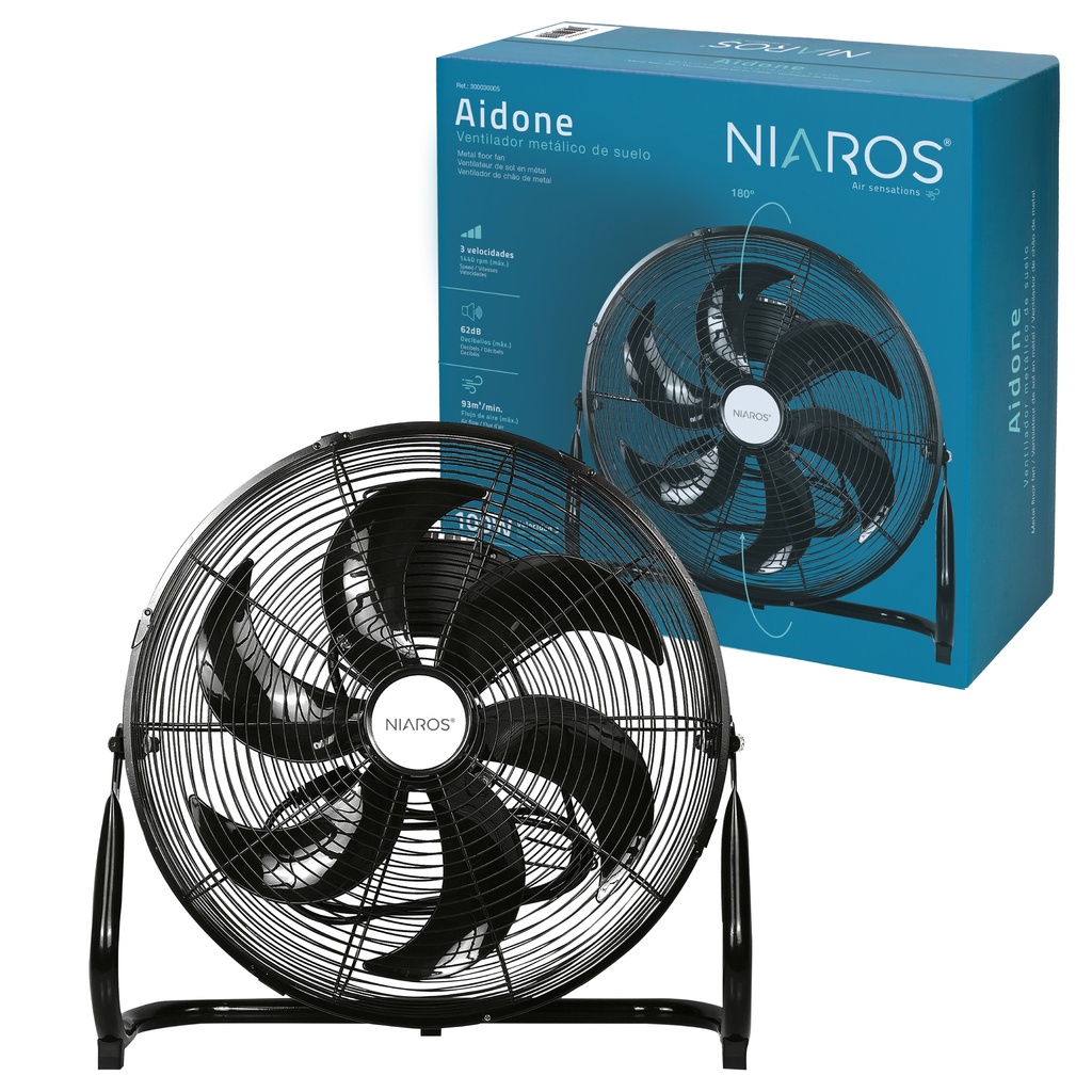 VENTILADOR METALICO DE SUELO AIDONE GSC Ø51cm 9W NEGRO