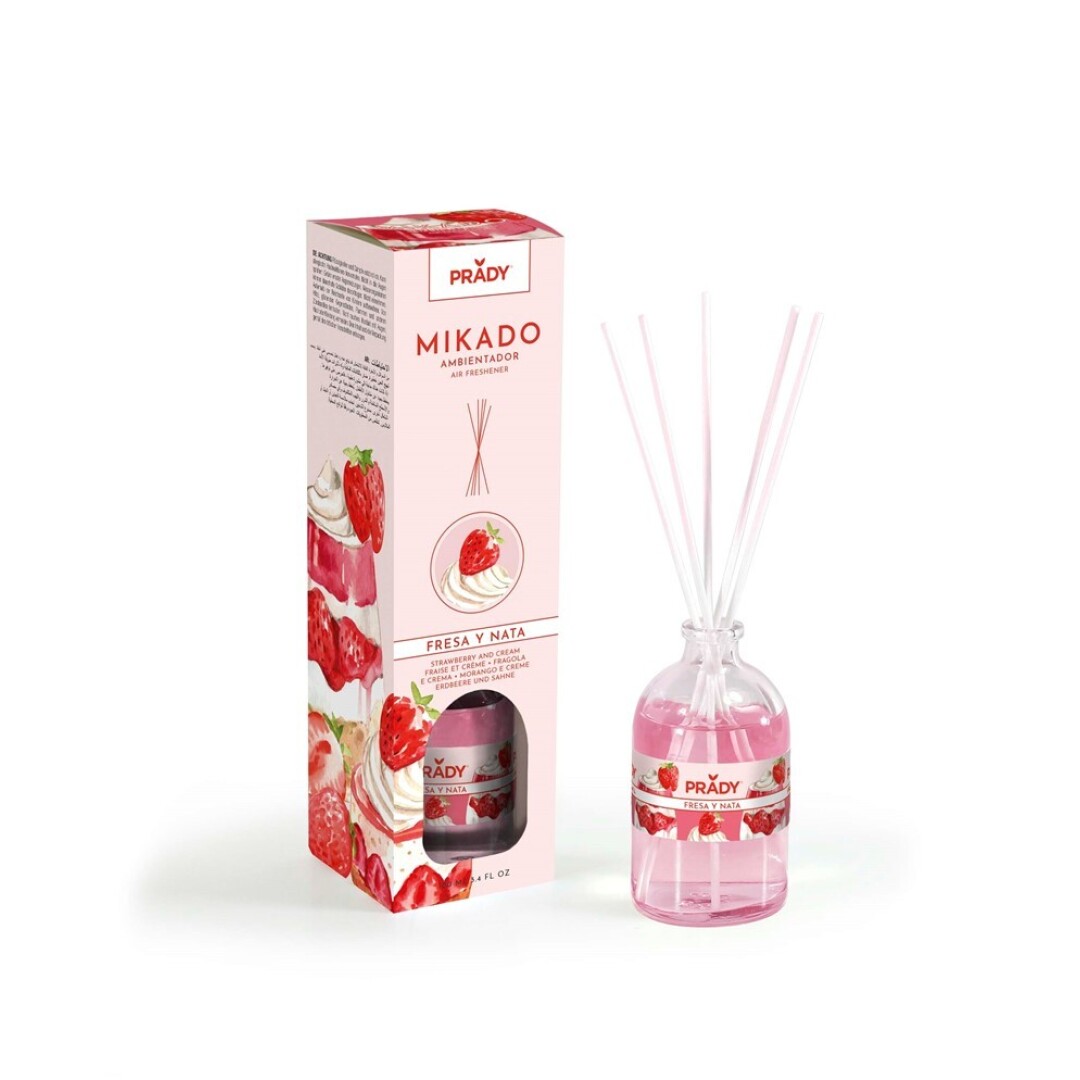 AMBIENTADOR MIKADO FRESA NATA PRADY FRASCO CRISTAL 100ML VARITAS DIFUSORAS