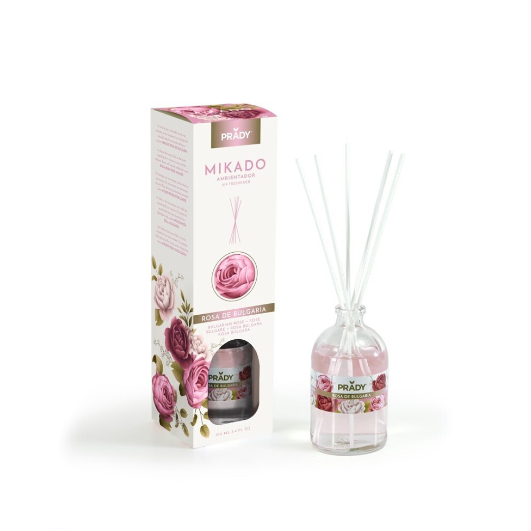 AMBIENTADOR MIKADO ROSA DE BULGARIA PRADY FRASCO CRISTAL 100ML VARITAS DIFUSORAS