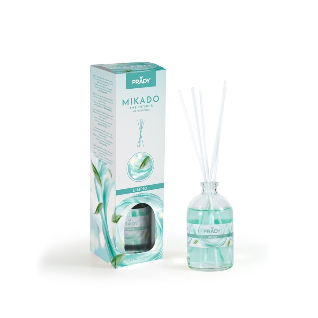 AMBIENTADOR MIKADO LIMPIO PRADY FRASCO CRISTAL 100ML VARITAS DIFUSORAS