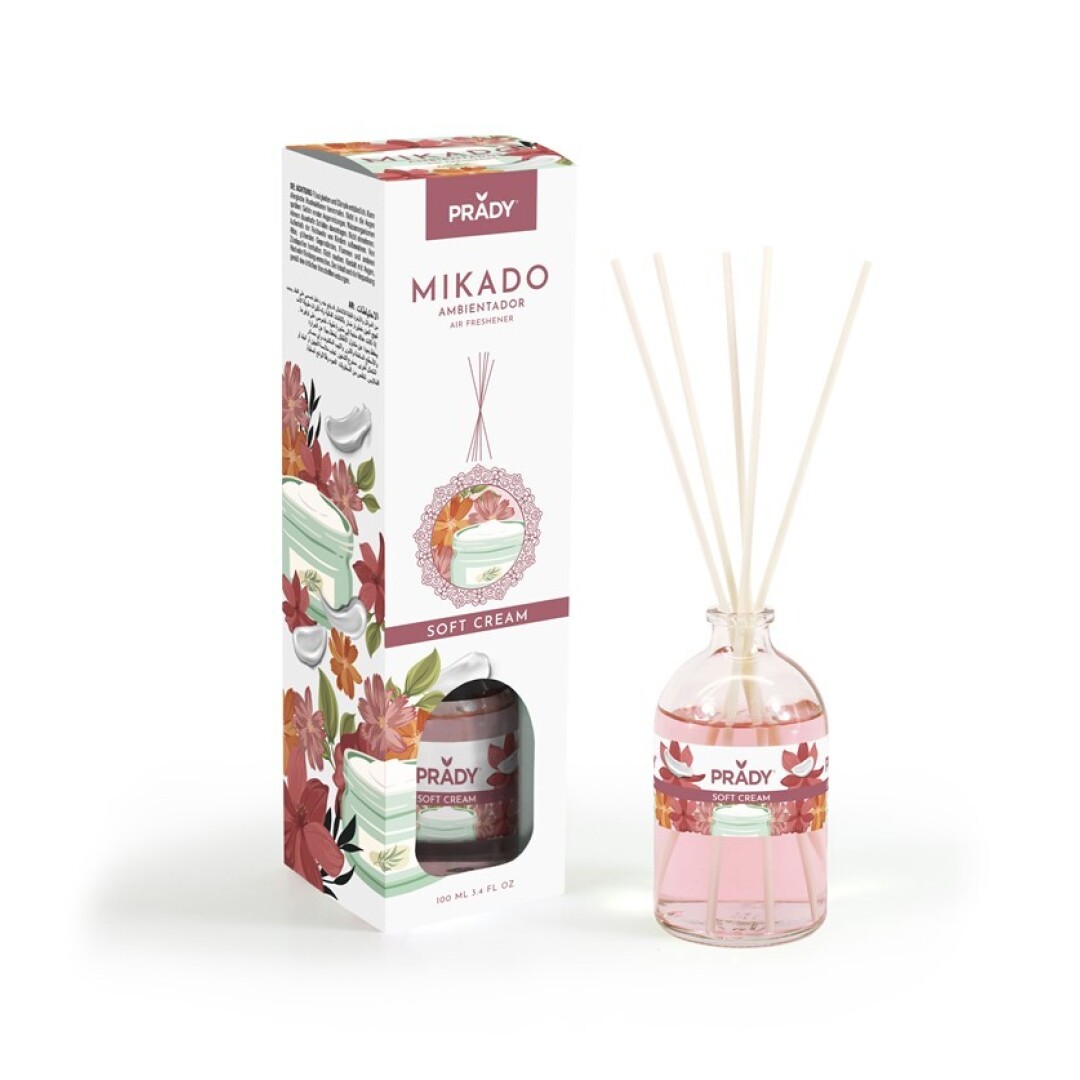 AMBIENTADOR MIKADO SOFT CREAM PRADY FRASCO CRISTAL 100ML VARITAS DIFUSORAS