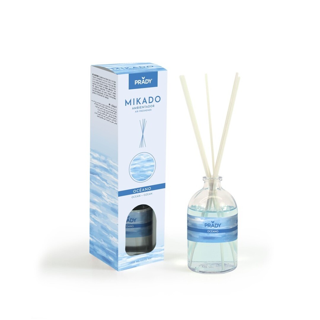 AMBIENTADOR MIKADO OCEANO PRADY  FRASCO CRISTAL 100ML VARITAS DIFUSORAS