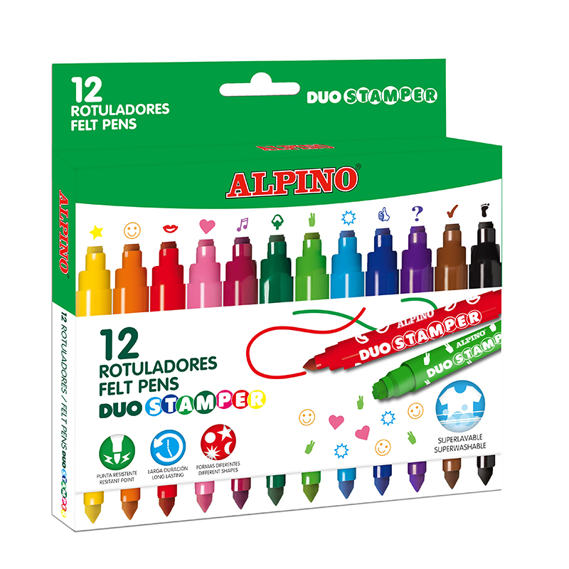 ROTULADORES DUO STAMPER ALPINO 12 COLORES