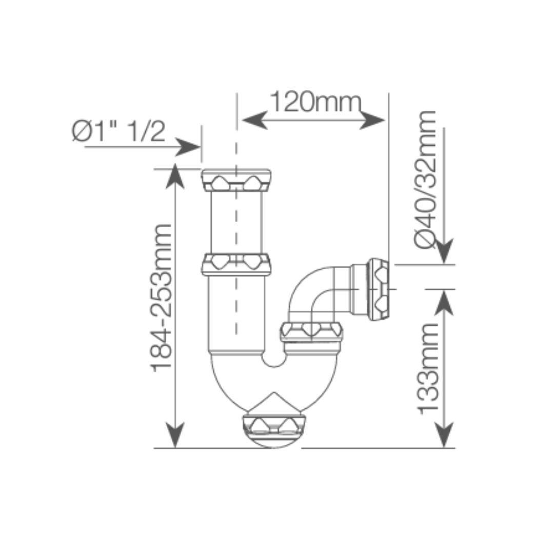 SIFON CURVO EXTENSIBLE SALIDA Ø40MM REDUCTORA Ø32MM GSC EVOLUTION