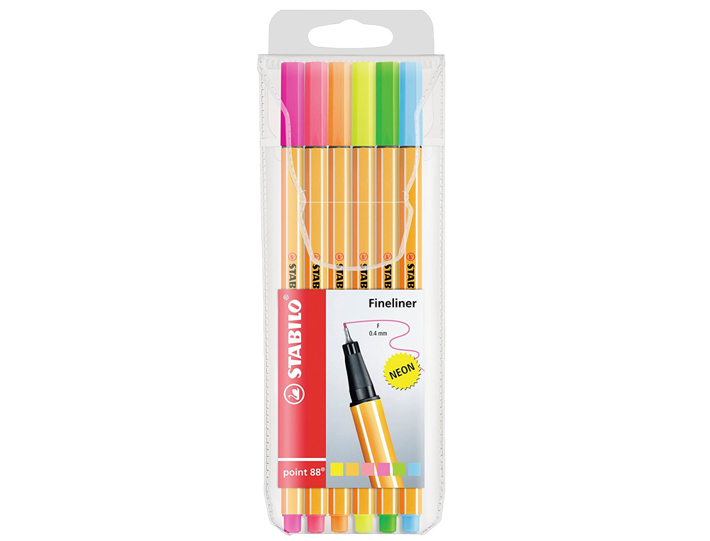 ROTULADOR STABILO PUNTA DE FIBRA POINT 88 BLISTER 6 UNIDADES COLORES SURTIDOS NEON