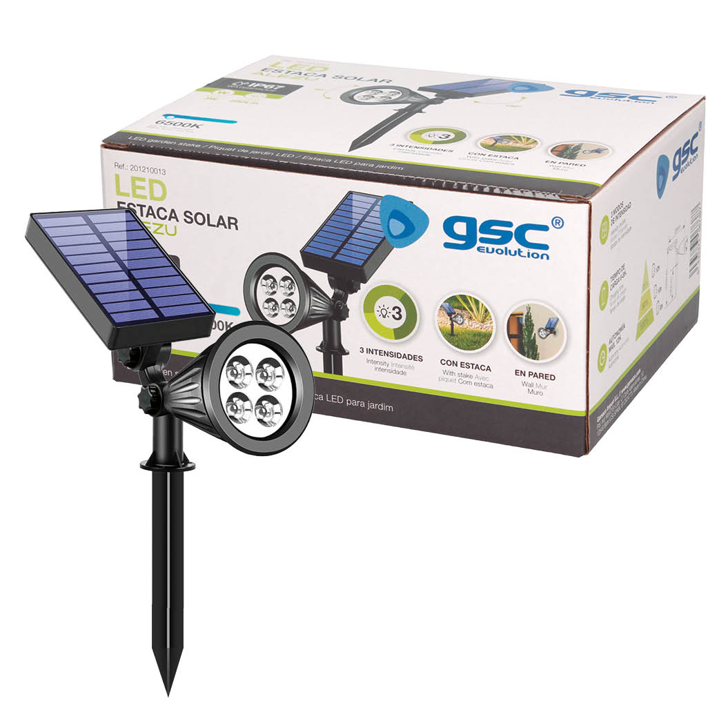 ESTACA SOLAR LED ALEZU GSC 3W LUZ BLANCA 6500K 250 LUMENES - REGULABLE - IP67