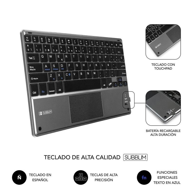 FUNDA CON TECLADO SUBBLIM KEYTAB PRO BLUETOOTH TOUCHPAD BLACK - PARA TABLET 10.1