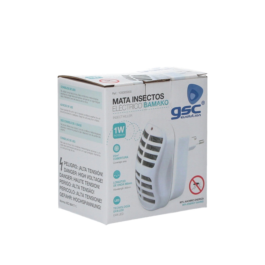 MATA INSECTOS ELECTRICO GSC BAMAKO - POTENCIA 1W - AREA COBERTURA 25m²