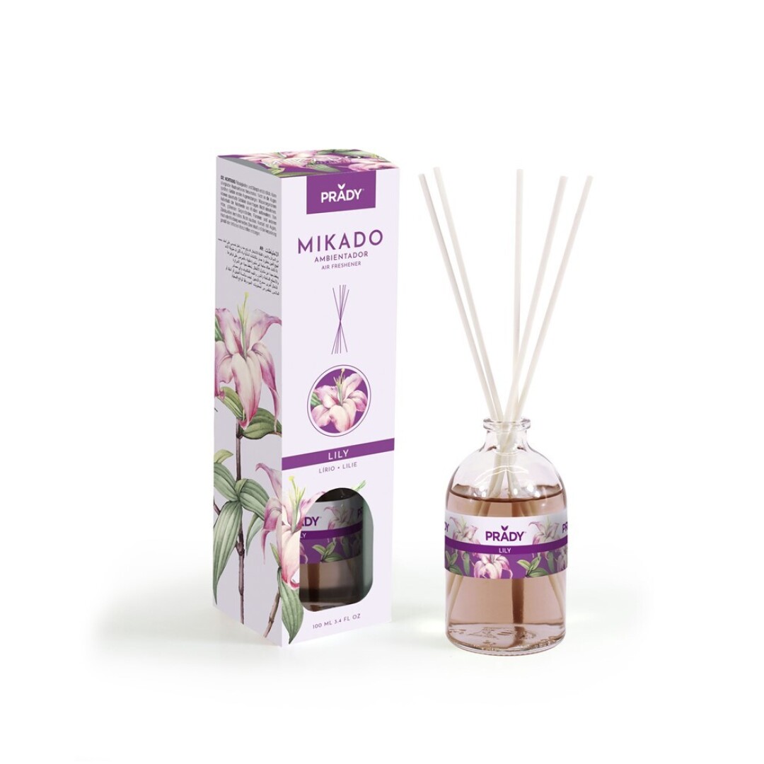 AMBIENTADOR MIKADO LILY PRADY FRASCO CRISTAL 100ML VARITAS DIFUSORAS