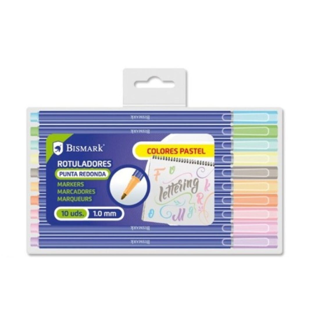 ROTULADORES PASTEL PUNTA REDONDA LETTERING BISMARK BLISTER 10 COLORES SURTIDOS 1.0mm