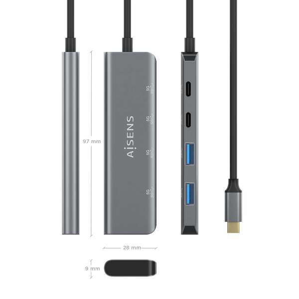 HUB USB TIPO C 3.2 GEN1 5G AISENS A109-0763 GRIS - 2 PUERTOS USB + 2 PUERTOS TIPO C