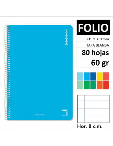 CUADERNO FOLIO ESPIRAL  PACSA 80 HOJAS 1 RAYA TAPA CARTON