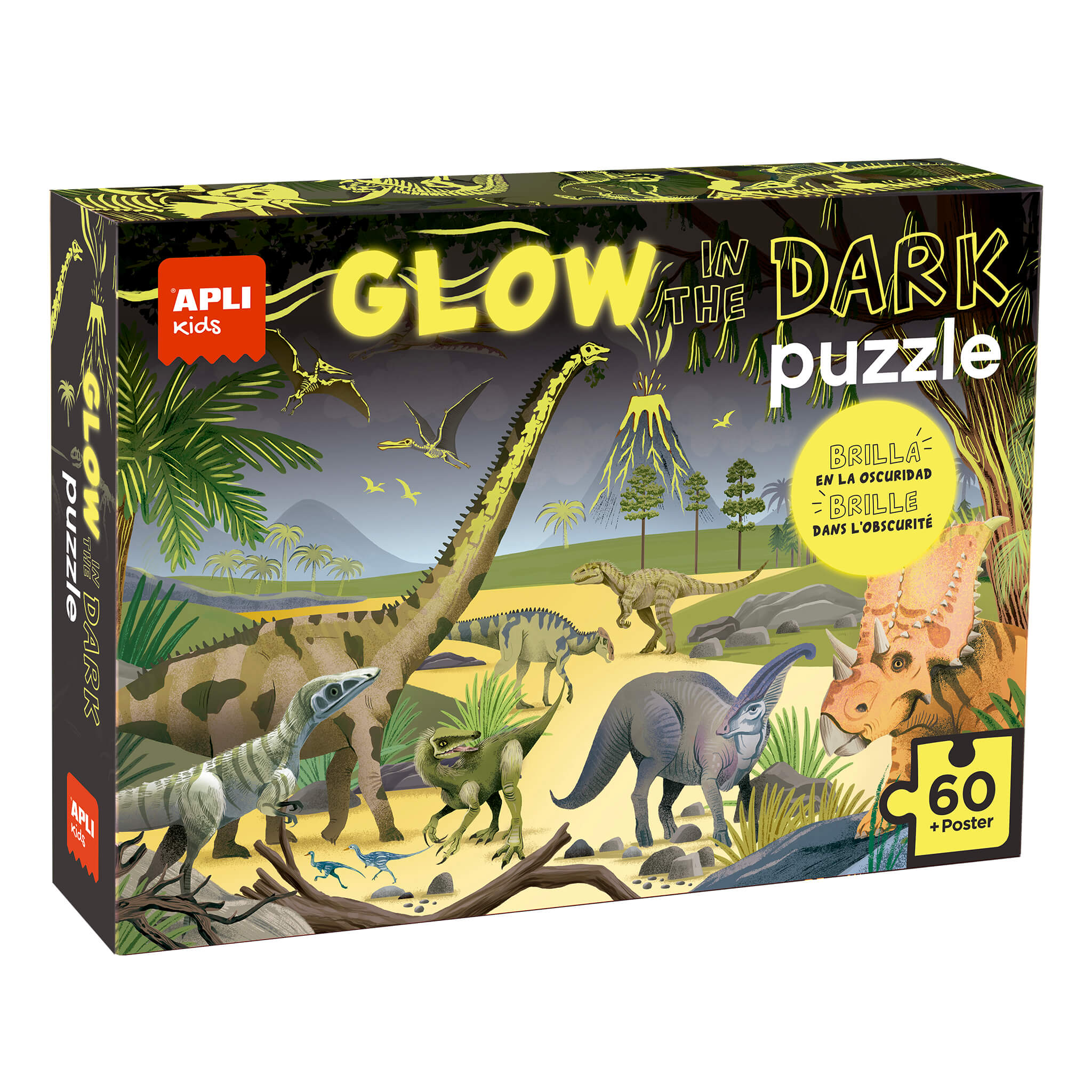 PUZZLE GLOW IN THE DARK DINOSAURIOS 60 UNIDADES APLI KIDS