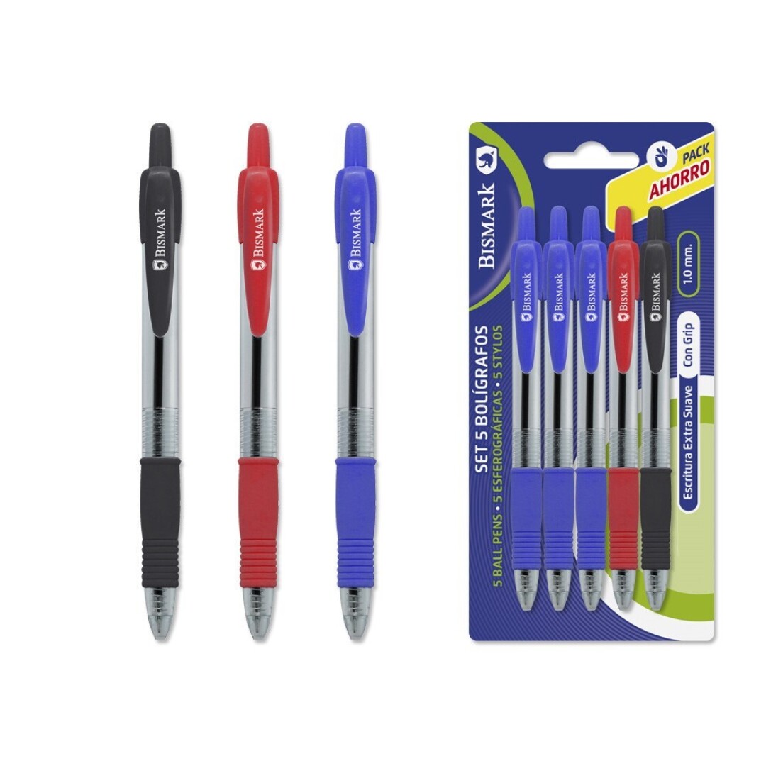 BLISTER BOLIGRAFOS SOFT GRIP 5 UNIDADES BISMARK
