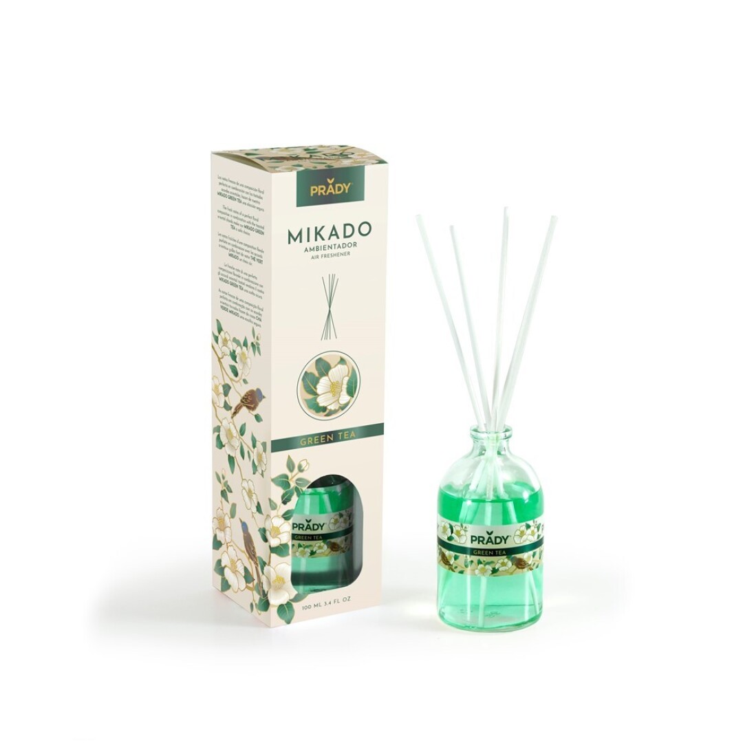 AMBIENTADOR MIKADO GREEN TEA PRADY FRASCO CRISTAL100 ML VARITAS DIFUSORAS