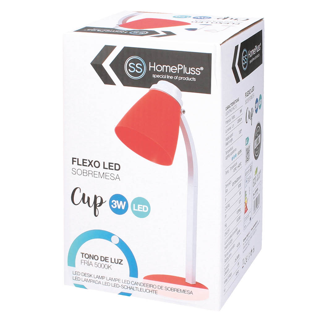 FLEXO DE SOBREMESA GSC CON CABLE USB 3W ROJO LUZ BLANCA 5000K 200 LUMENES