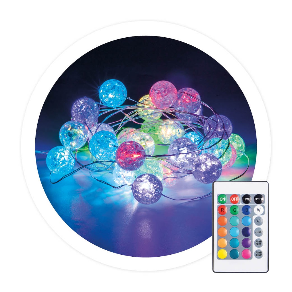 GUIRNALDA DE BOLAS LED GSC CON USB Y MANDO - 24 FUNCIONES - RGB - 3 METROS - IP44