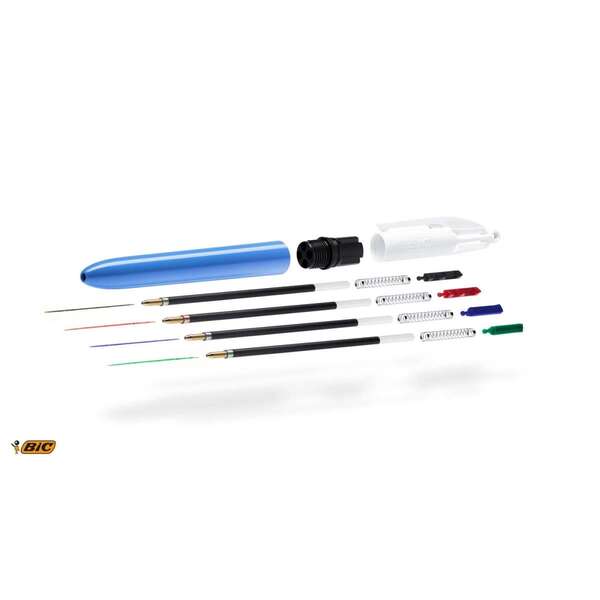 BOLIGRAFO BIC ORIGINAL AZUL/BLANCO 4 COLORES - PUNTA MEDIA 1mm - TRAZO 0.4mm