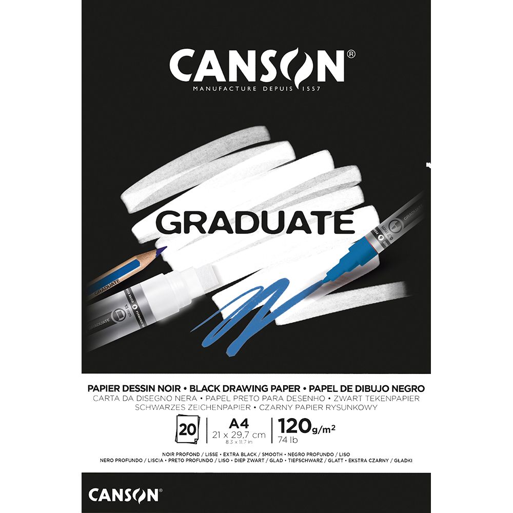 BLOC CANSON GRADUATE PAPEL DIDUJO NEGRO 20 HOJAS A/4 120GR