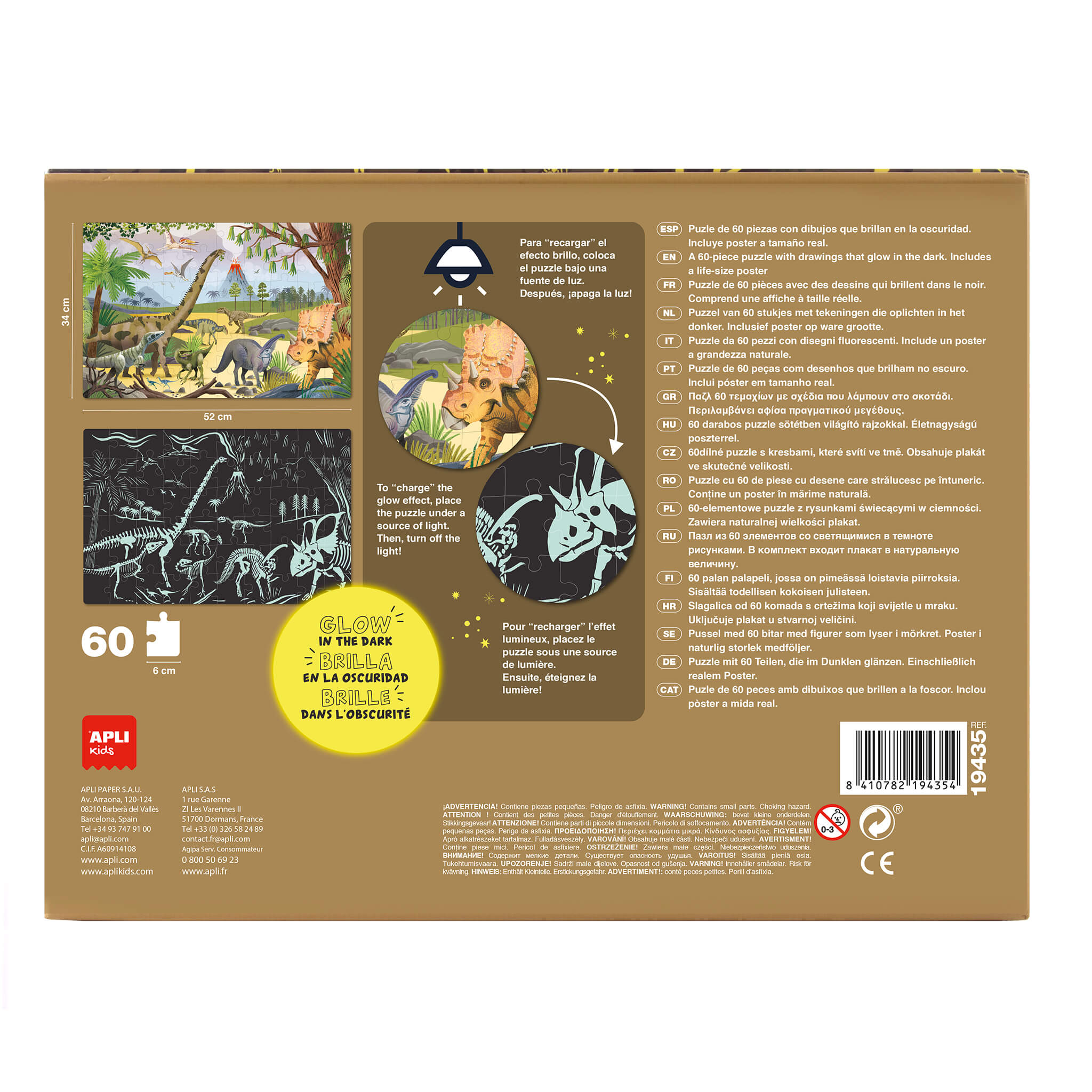 PUZZLE GLOW IN THE DARK DINOSAURIOS 60 UNIDADES APLI KIDS