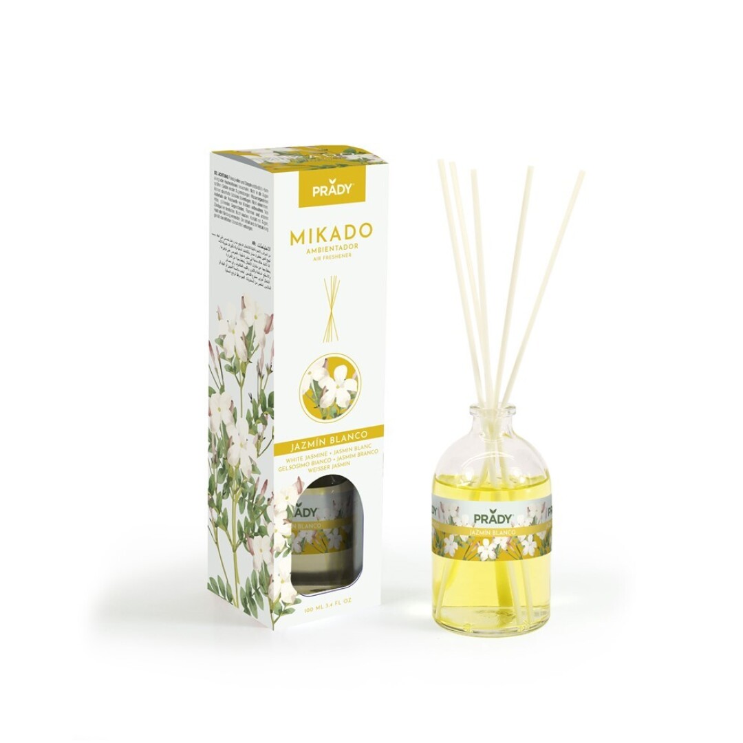 AMBIENTADOR MIKADO JAZMÍN BLANCO PRADY FRASCO CRISTAL 100ML VARITAS DIFUSORAS