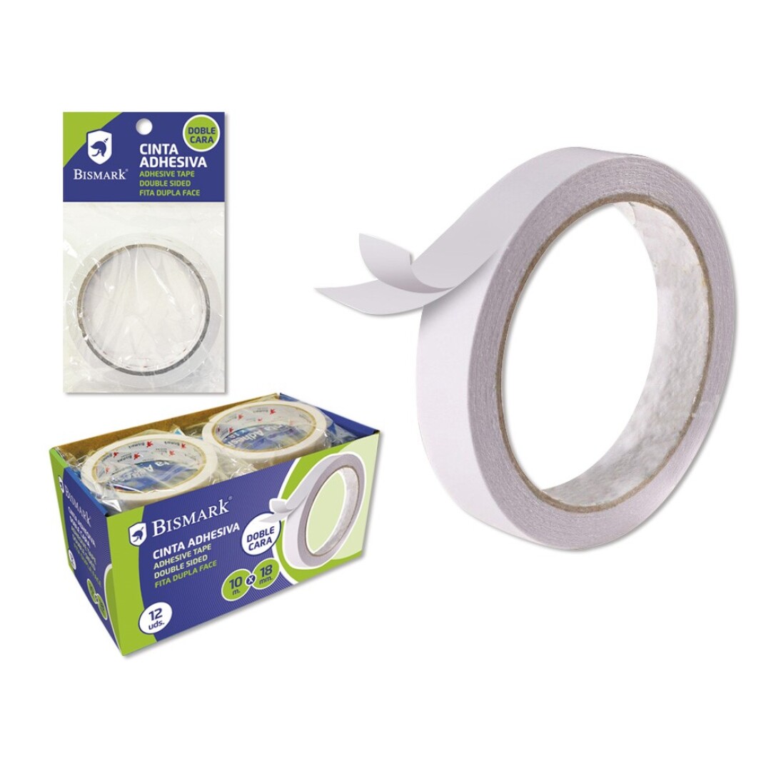CINTA ADHESIVA DOBLE CARA BISMARK 10 METROS LARGO X 18MM ANCHO
