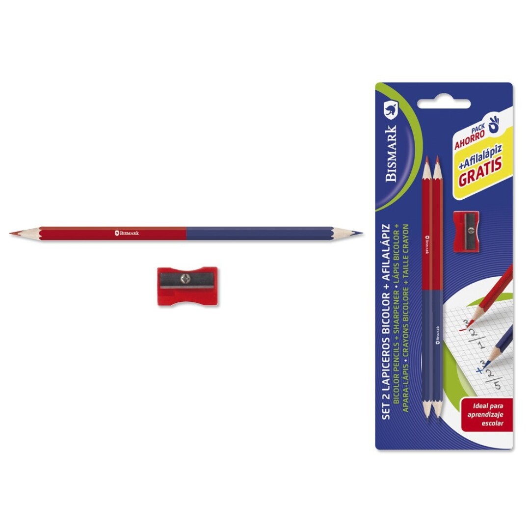 BLISTER 2 LAPICES BICOLOR + SACAPUNTAS BISMARK